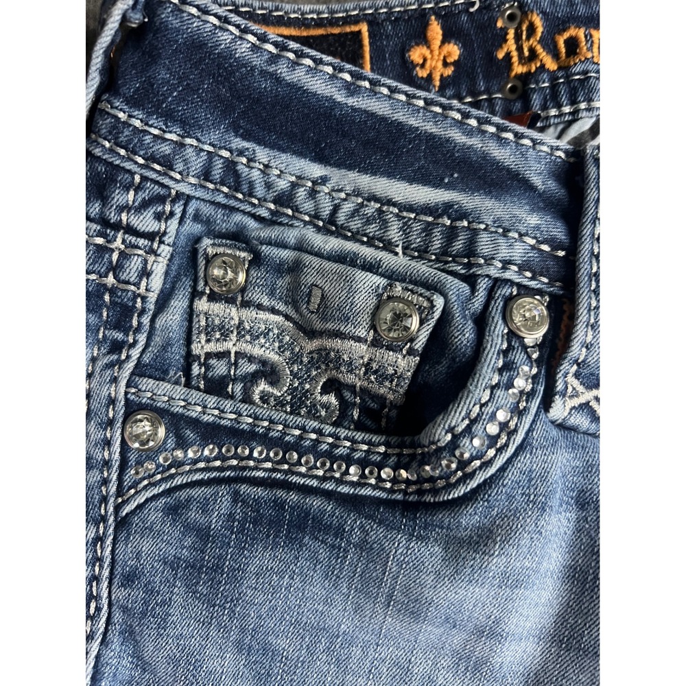 Rock Revival Greer Bootcut Jeans Women 26 Medium Wash Rhinestone Fleur De Lis - Picture 6 of 16